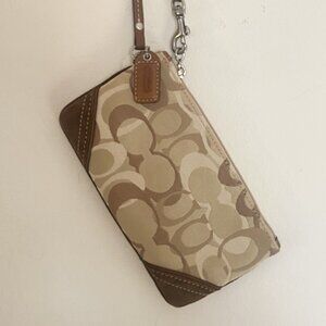 Barely Used Small Tan and Brown Coach Wristlet
